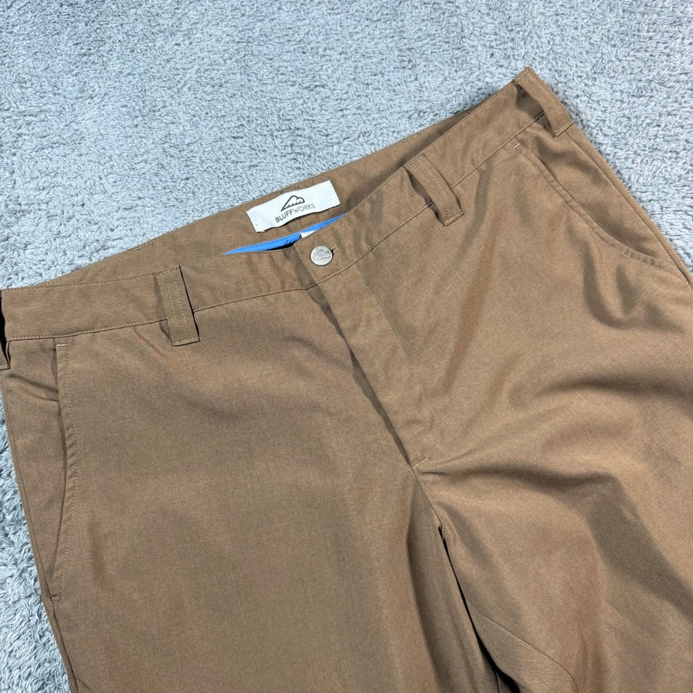 Bluffworks Chino Pants Mens 38x30 Brown Travel Technical Trousers USA Made Work